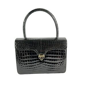 Vintage Black Genuine Alligator Handbag Purse